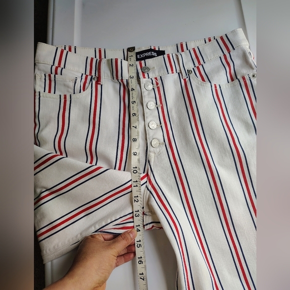 Express Women's High Waisted Striped Button Fly Cropped Wide Leg Jeans Stretch - Picture 11 of 17